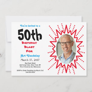50. Geburtstag Blast Rot und Blau Typografie Einladung