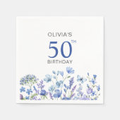 50. Geburtstag Blaue Flora Serviette (Vorderseite)