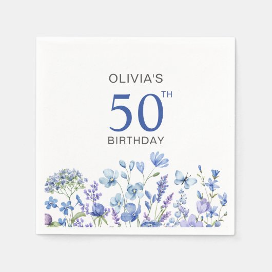 50. Geburtstag Blaue Flora Serviette (Vorderseite)