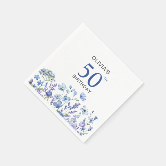 50. Geburtstag Blaue Flora Serviette (Ecke)