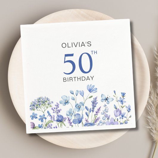 50. Geburtstag Blaue Flora Serviette