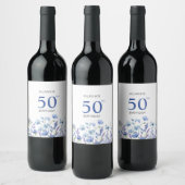 50. Geburtstag Blaue Flora Weinetikett (Flaschen)