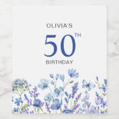 50. Geburtstag Blaue Flora Weinetikett (Einzelnes Label)