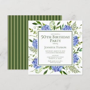 50. Geburtstag Blaue Hortensien Florale Aquarellma Einladung