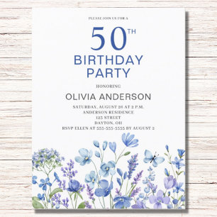 50. Geburtstag Blauer Flora Einladung Postkarte