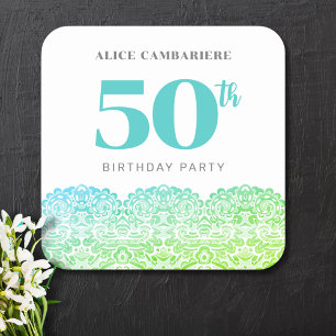 50. GEBURTSTAG BLAUER LACE EINLADUNG QUADRATISCHER AUFKLEBER
