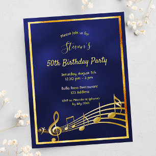 50. Geburtstag blauer Musiknoten Postkarte