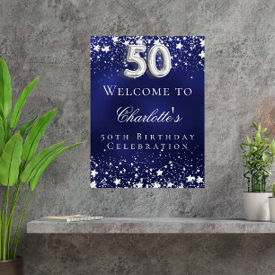 50. Geburtstag blauer Silberstars heißen Party wil Poster