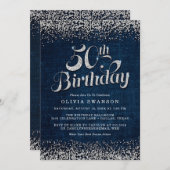 50. Geburtstag Bling Denim & Diamonds Party Einladung (Vorne/Hinten)