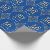 50. Geburtstag Blue and Gold Glitzer Frame Geschenkpapier (Ecke)