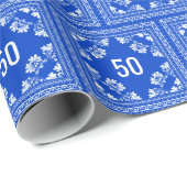 50. Geburtstag Blue Bandana Geschenkpapier (Rolleneckpunkt)