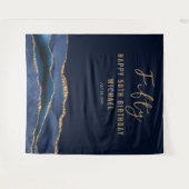 50. Geburtstag Blue Gold Agate Foto Hintergrund Wandteppich (Vorderseite (Horizontal))