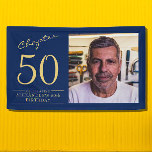 50. Geburtstag Blue Gold Foto Banner