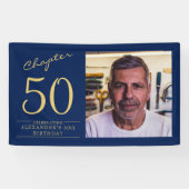 50. Geburtstag Blue Gold Foto Banner (Horizontal)