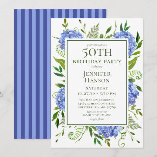 50. Geburtstag Blue Hydrangeas Einladung