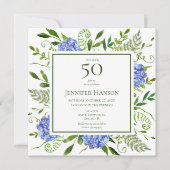 50. Geburtstag Blue Hydrangeas Einladung (Vorderseite)