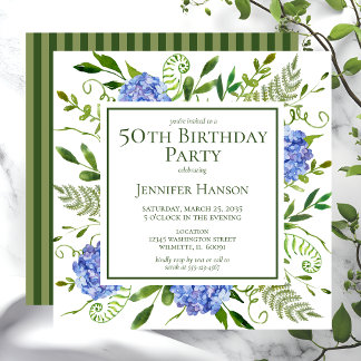50. Geburtstag Blue Hydrangeas Einladung