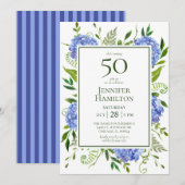50. Geburtstag Blue Hydrangeas Einladung (Vorne/Hinten)