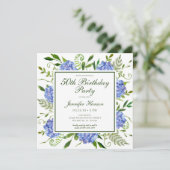 50. Geburtstag Blue Hydrangeas Script Einladung (Stehend Vorderseite)