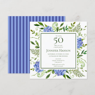 50. Geburtstag Blue Hydrangeas Überraschungs-Party Einladung