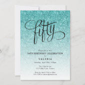 50. Geburtstag Blue Ombre Glitzer Einladung (Vorderseite)