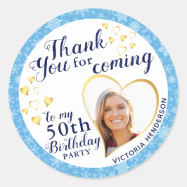 50. Geburtstag Blue Winter Gefallen Vielen Dank Runder Aufkleber