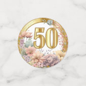 50. Geburtstag - Blumen und Gold Konfetti (Klein Vorderseite)