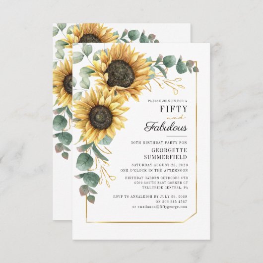 50. Geburtstag Blumenblume Eukalyptus-Party Einladung (Vorne/Hinten)