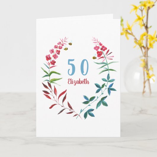 50. Geburtstag Blumenblume Karte (Gelbe Blume)
