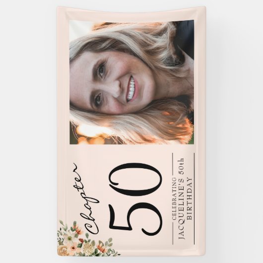 50. Geburtstag Blumenrosa Foto Banner (Vertikal)