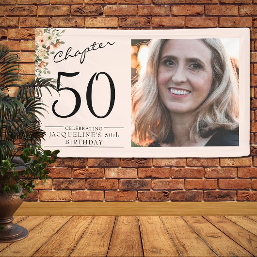 50. Geburtstag Blumenrosa Foto Banner