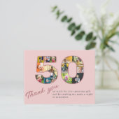 50. Geburtstag Blush Pink FotoCollage Vielen Dank Postkarte (Stehend Vorderseite)