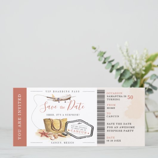 50. Geburtstag Boarding Pass Party Einladung (Stehend Vorderseite)
