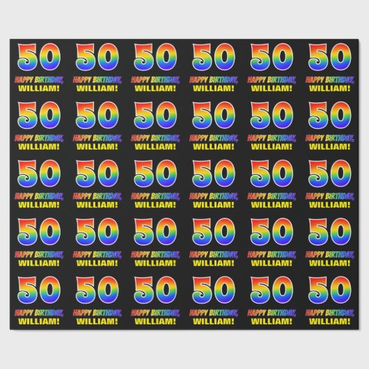 50. Geburtstag: Bold, Fun, Simple, Rainbow 50 Geschenkpapier (Saum)