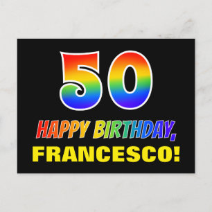50. Geburtstag: Bold, Fun, Simple, Rainbow 50 Postkarte