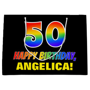 50. Geburtstag: Bold, Lustig, Einfach, Regenbogen Große Geschenktüte