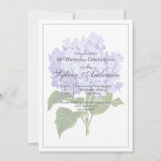 50. Geburtstag Botanisches Hydrangea Einladung (Vorderseite)