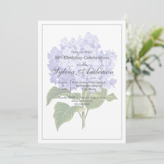 50. Geburtstag Botanisches Hydrangea Einladung (Stehend Vorderseite)