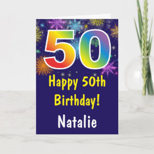 50. Geburtstag Buntes Regenbogen Feuerwerk Navybla Karte