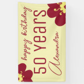 50. Geburtstag Burgund Blossom Name Banner (Vertikal)