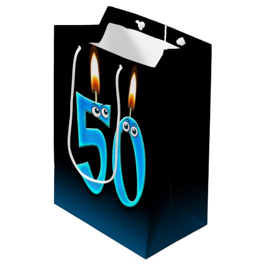 50. Geburtstag Candles Mittlere Geschenktasche Geschenktüte (Vorderseite Schrägansicht)