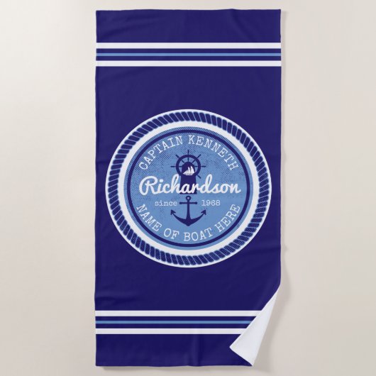 50. Geburtstag Captain Nautical Rope Anchor Helm Strandtuch (Vorderseite)