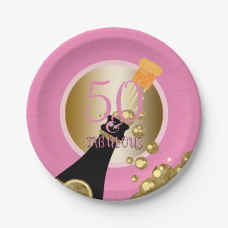 50. Geburtstag Champagne des fabelhaftes rosa Pappteller