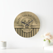 50. Geburtstag Champagner Gold Polka Dot Stripes B Große Wanduhr (Zuhause)