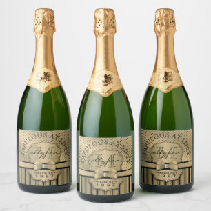 50. Geburtstag Champagner Gold Polka Dot Stripes B Schaumweinetikett