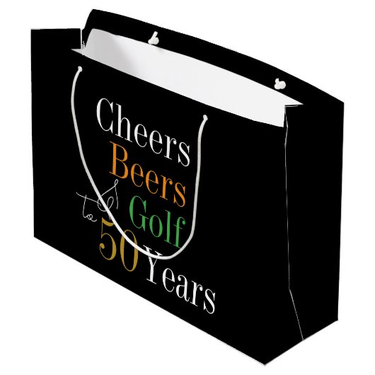 50. Geburtstag Cheers and Biers Golf Gastgeschenk Große Geschenktüte (Rückseite Schrägansicht)