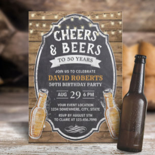 50. Geburtstag Cheers & Biers Rustikale Halbpensio Einladung