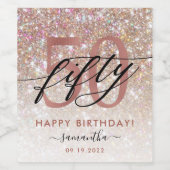 50. Geburtstag Chic Glitzer Ombre Card Weinetikett (Einzelnes Label)