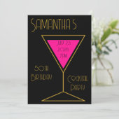 50. Geburtstag Cocktail Party Black Gold Geburtsta Einladung (Stehend Vorderseite)