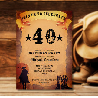 50. Geburtstag Cowboy Alt-Papier Reiten Party Einladung